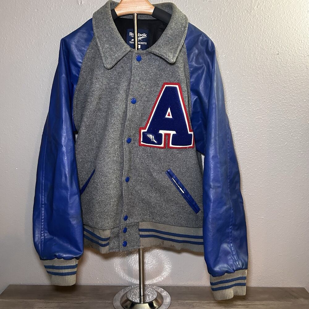 VTG 90s Reebok Varsity Jacket Men Medium Blue Grey Made In USA Big Letter A